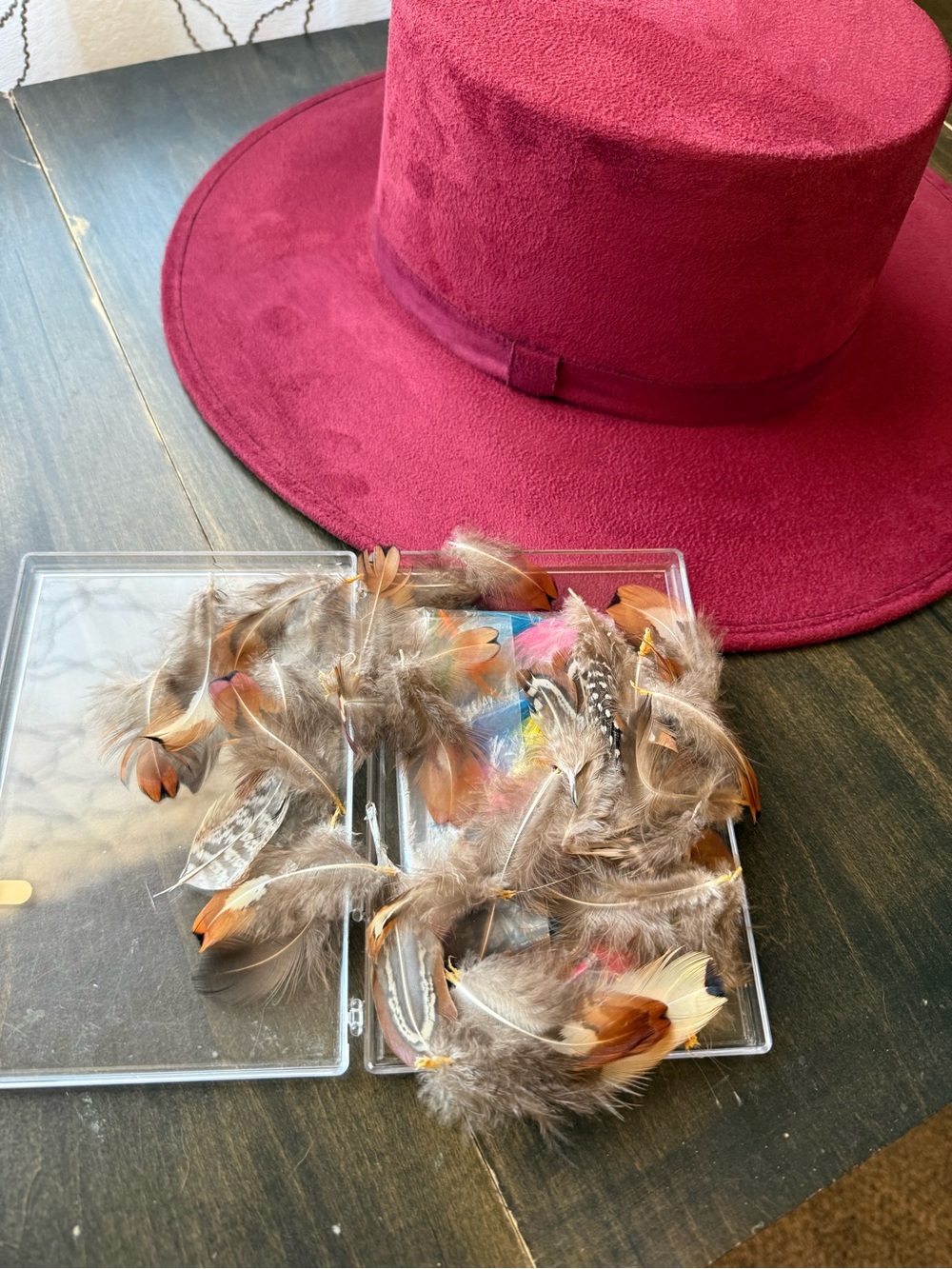 Burgundy Suede Wide-brim Hat